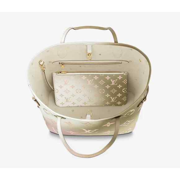Louis Vuitton Neverfull MM Sunset Kaki Green Beige Tote Top Handle Shoulder Bag - Picture 9 of 12